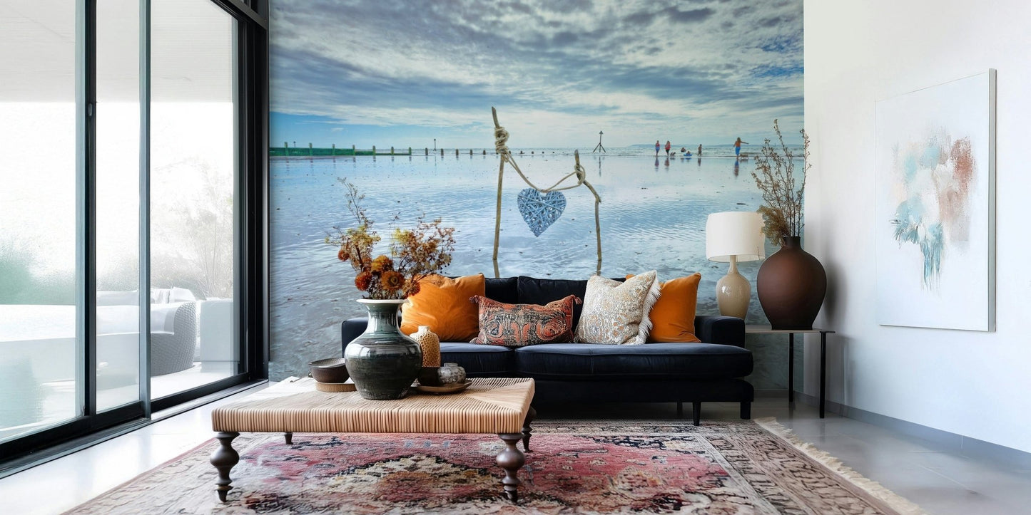 Romantic seaside scene Bound by Love  beautiful low tide wallpaper.