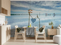 Blue sky and clouds Bound by Love Wall Mural, serene beach peel and stick.