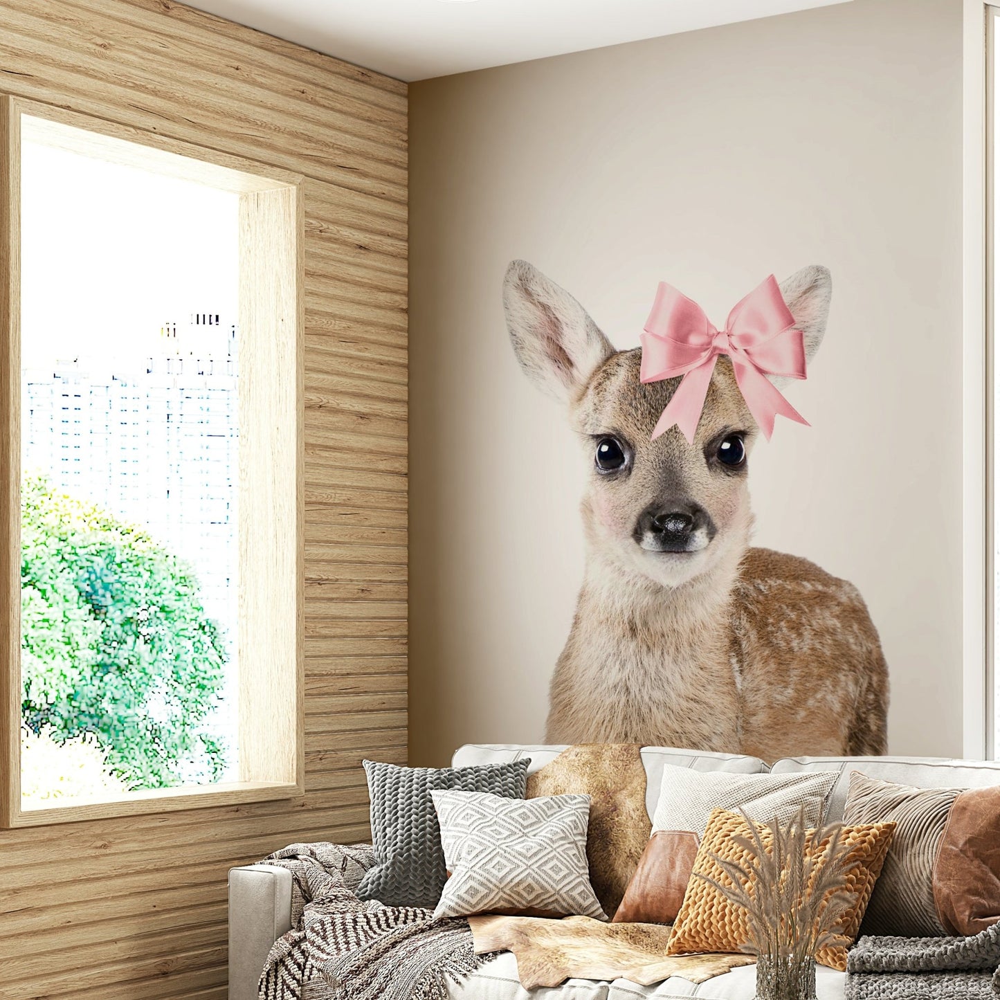 Bow-tiful Deer Wall Mural with a delicate deer adorned with a bow, GD2666