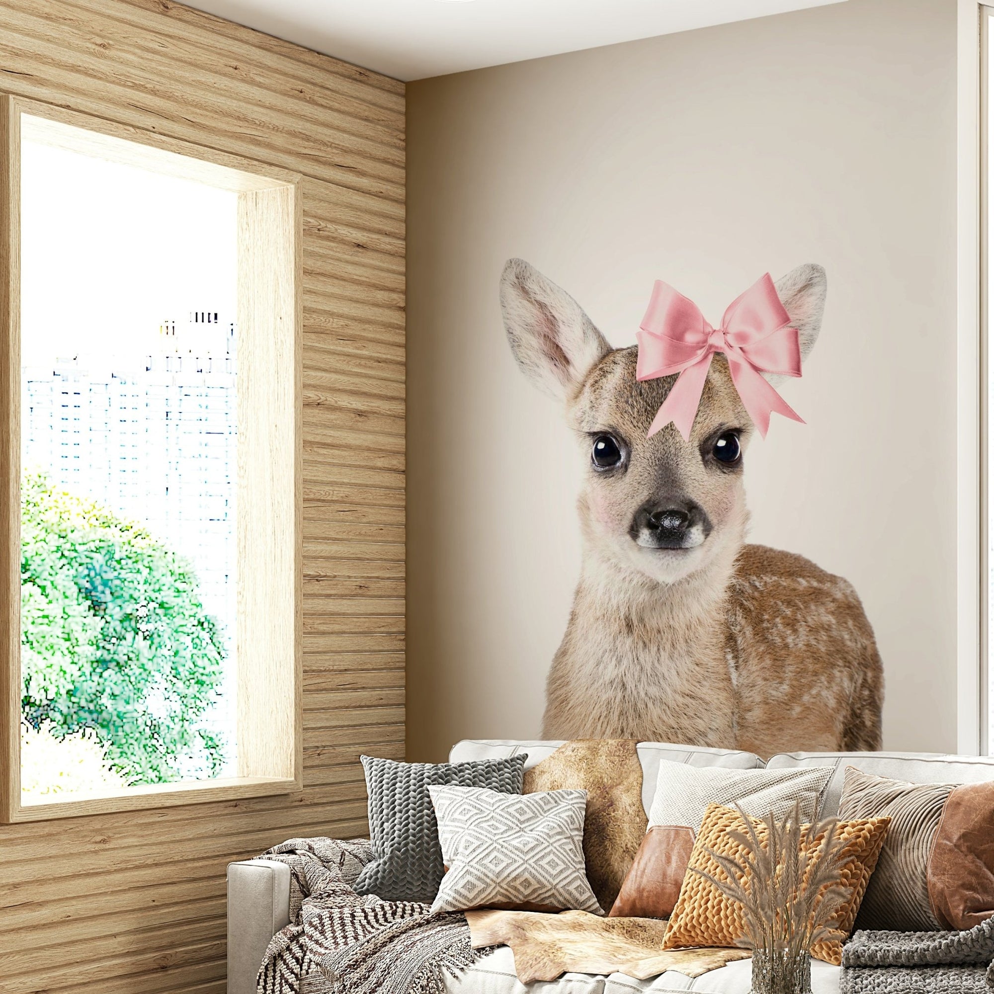 Bow-tiful Deer Wall Mural with a delicate deer adorned with a bow, GD2666