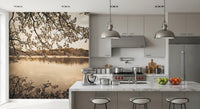 Kitchen interior paired with Branches Above Lake Wall Mural warm tones