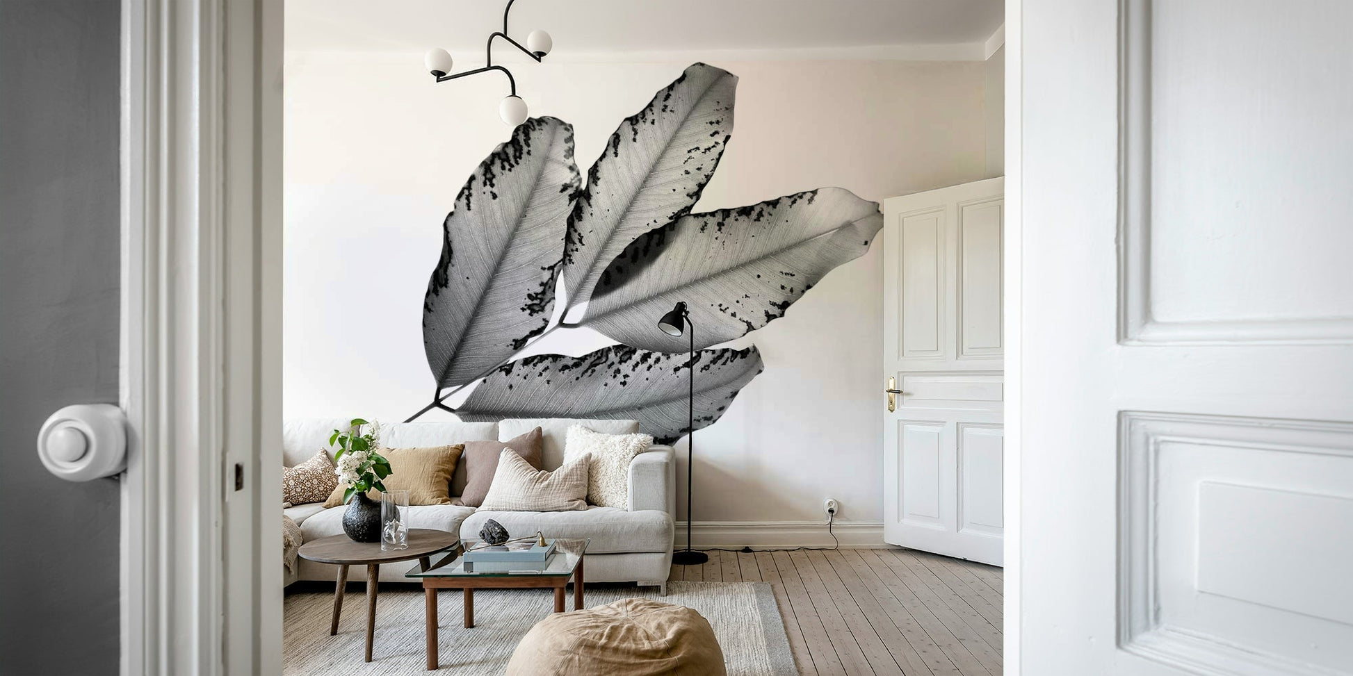 Textured ink stippling along leaf margins, Branches and Leaves Wall Mural GD4891
