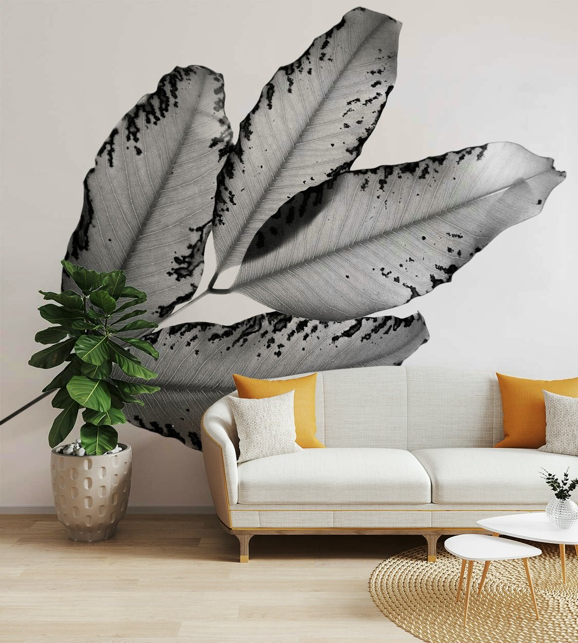 Fine leaf ribs and shadow gradients on Branches and Leaves Wall Mural GD4891

