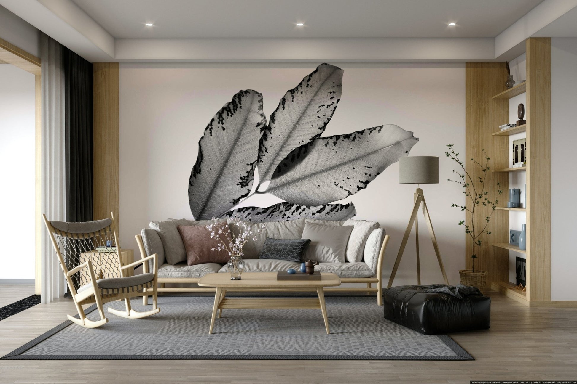 Branches and Leaves, 2016, 1 Wall Mural with monochrome foliage study GD4891
