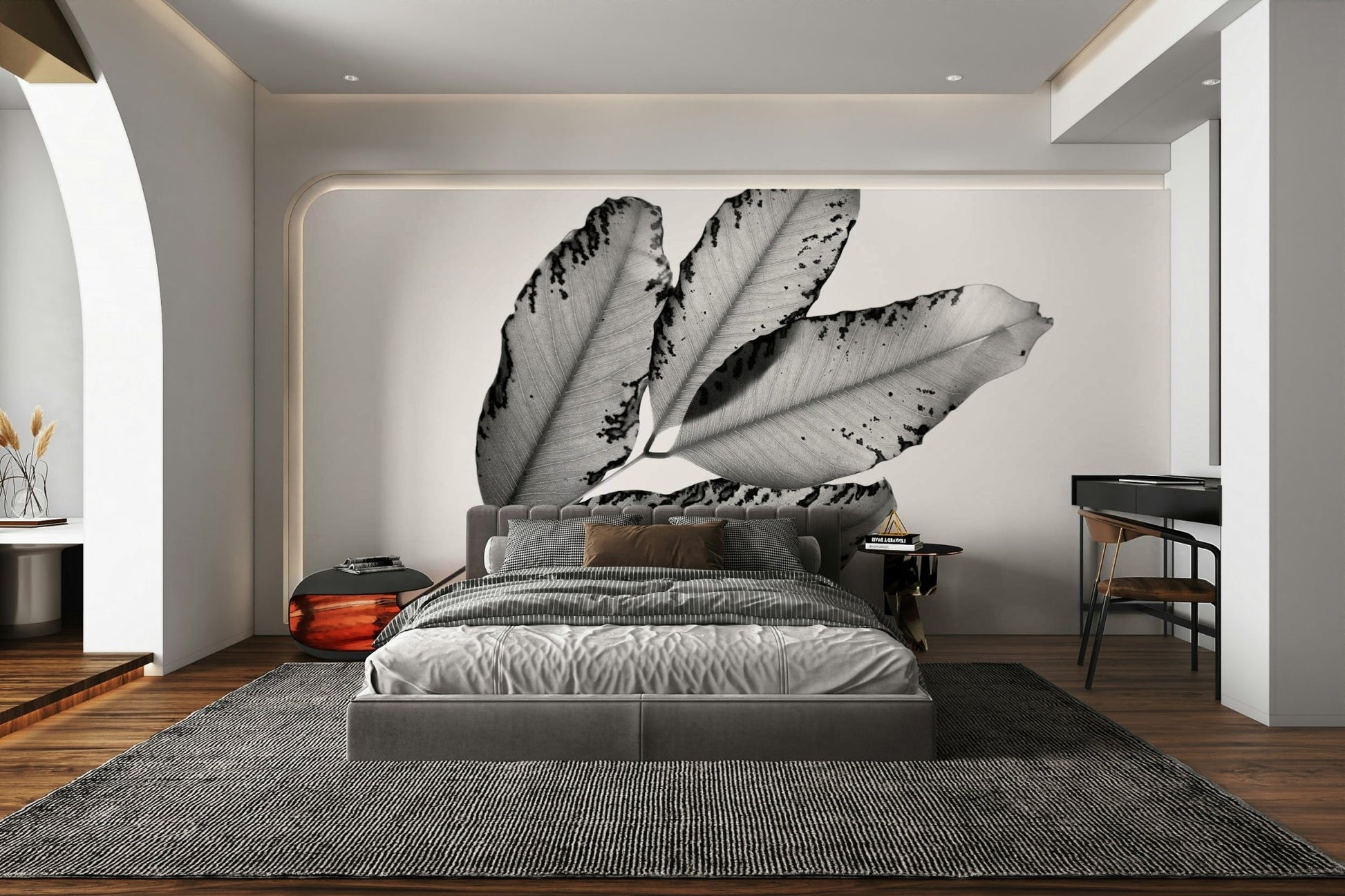 Four broad leaves fan outward on Branches and Leaves, 2016, 1 Wall Mural GD4891
