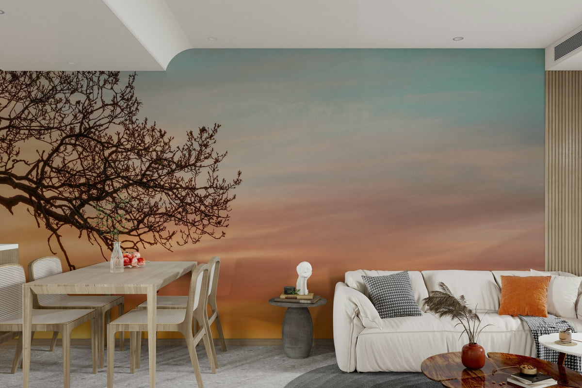 Branches silhouette against colorful sunset sky, GD2654