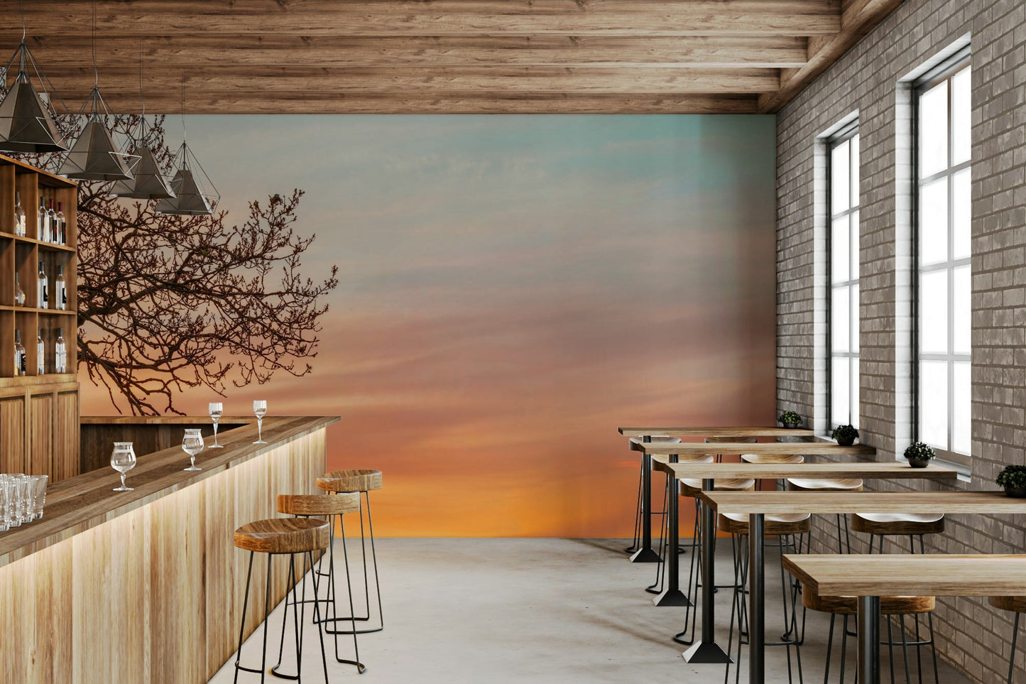 Mural wallpaper with soft golden hour tones

