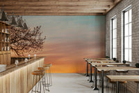Mural wallpaper with soft golden hour tones

