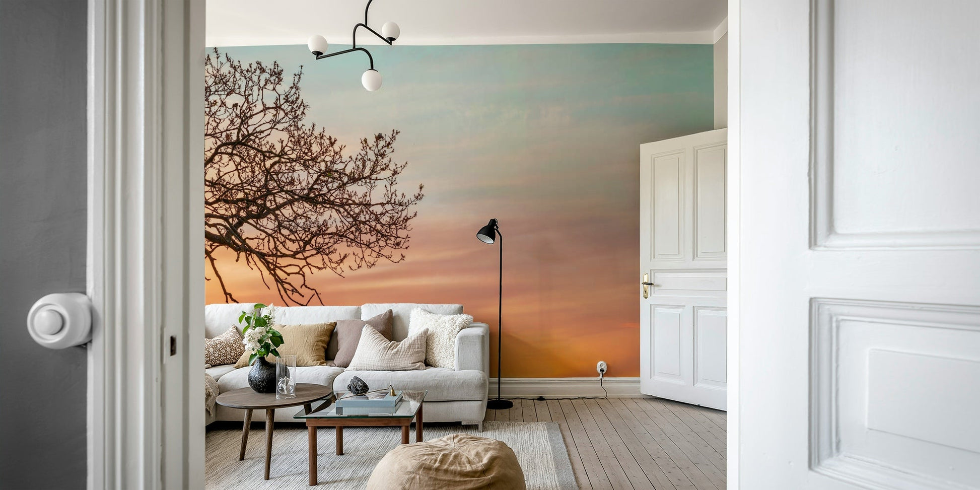 Soft gradient sunset mural for walls

