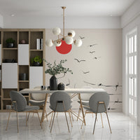 Abstract birds flight wallpaper mural for a minimalist bedroom wall.