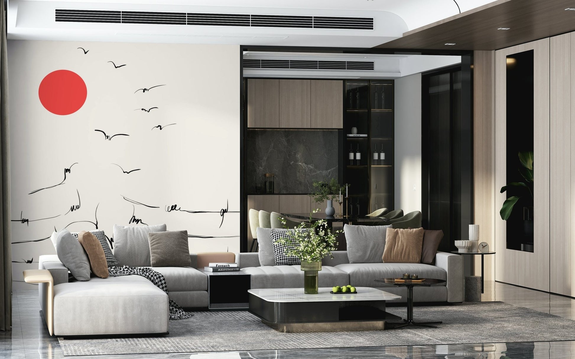 Break Free Wall Mural wallpaper mural in a modern living room.