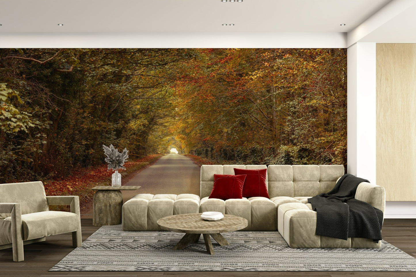 Tree lined path in fall wall art
