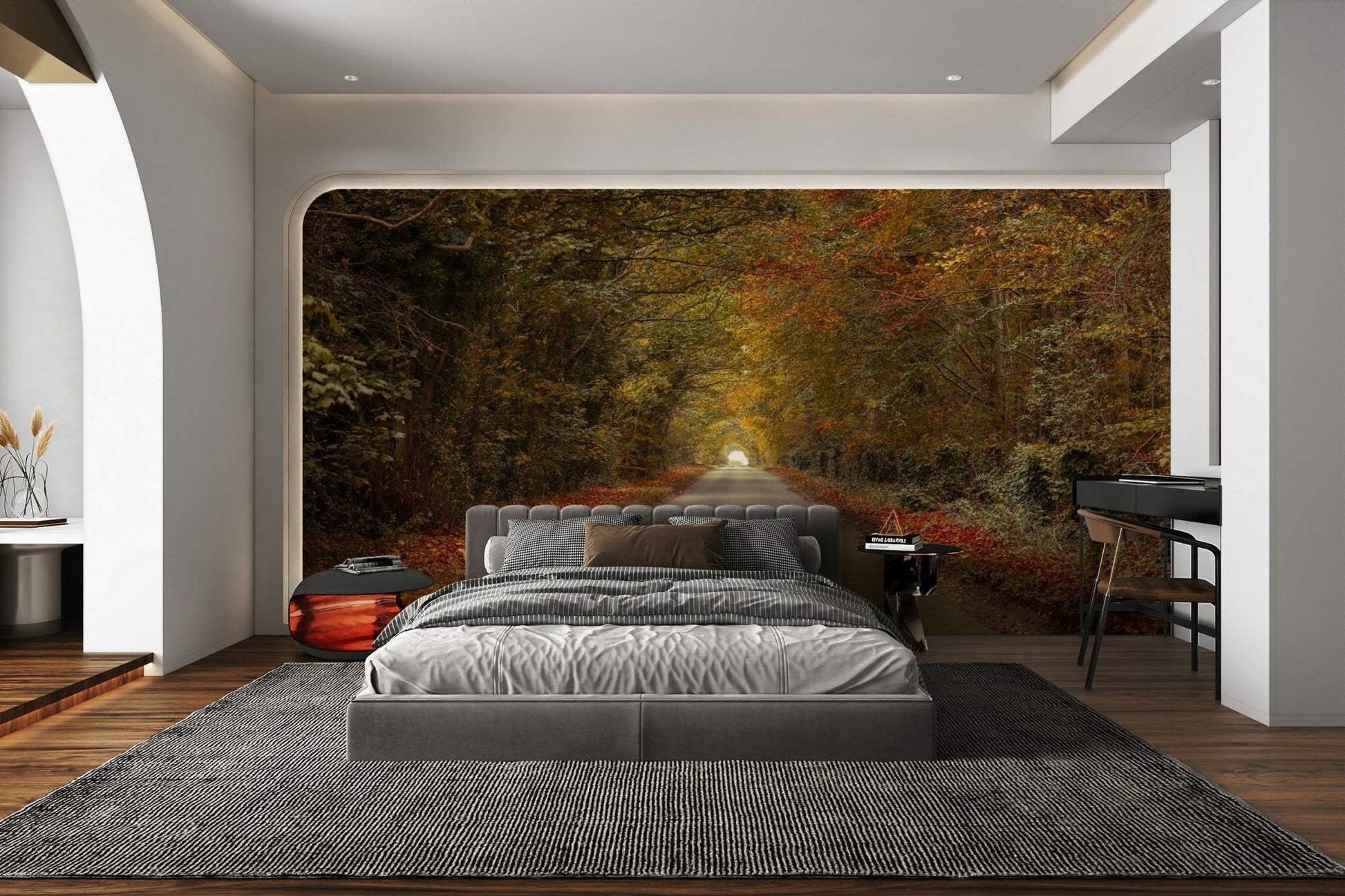 Autumn road through forest
