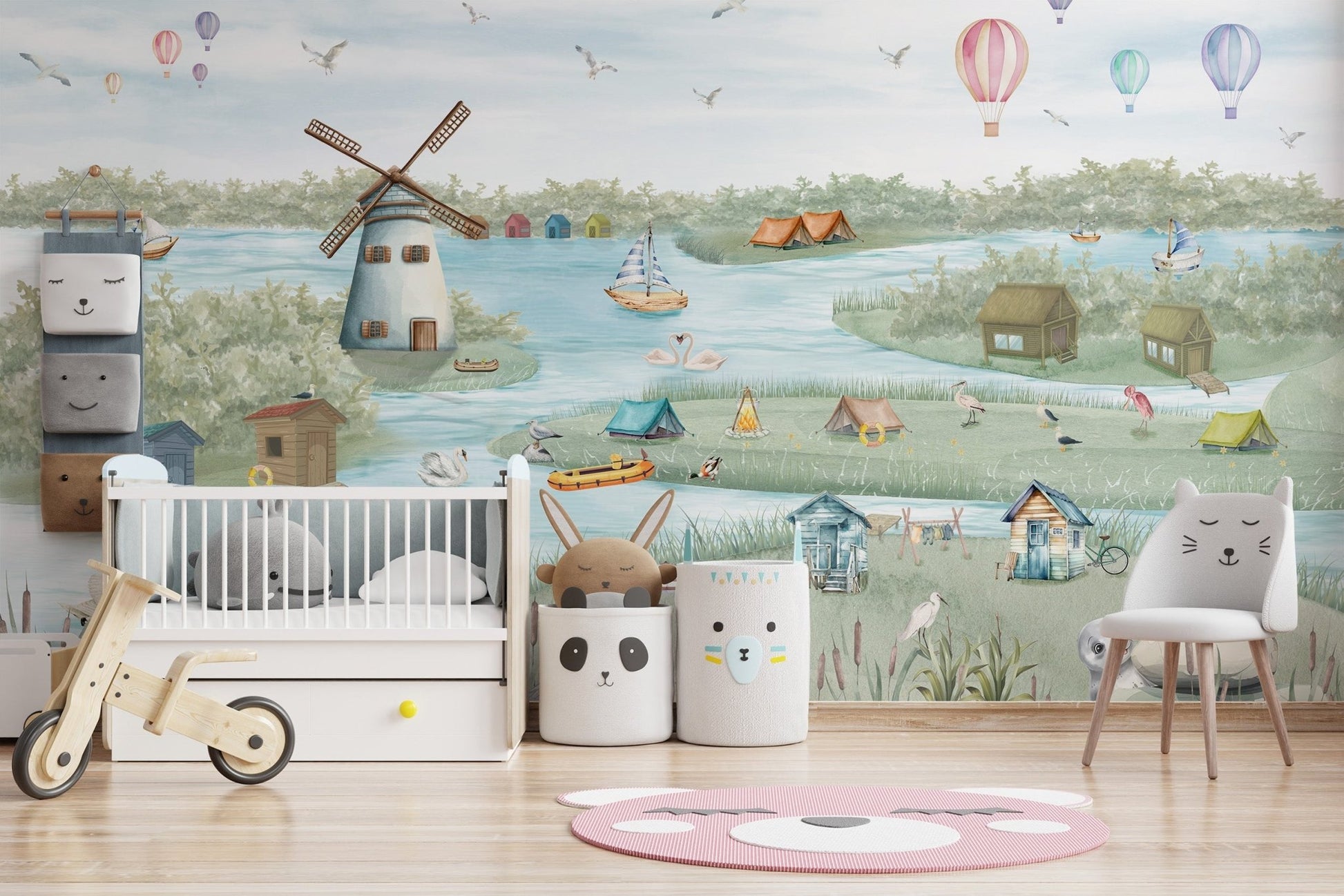 Lakefront mural for calm children’s rooms, C318