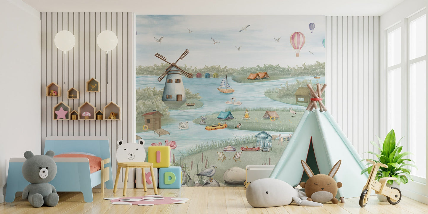 Playful shore wallpaper for kids' rooms, C318