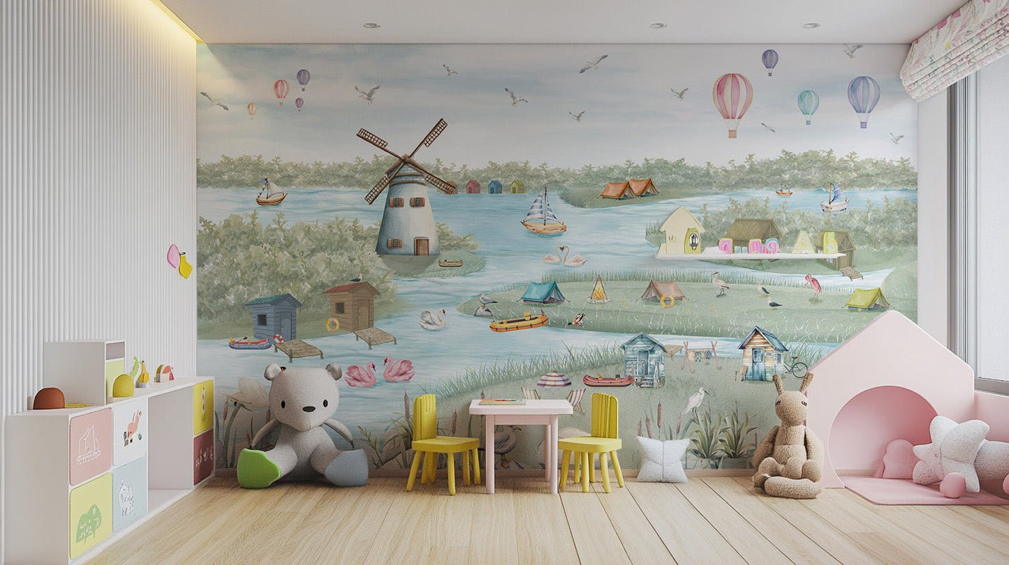 Breezy Shores kids mural for nursery walls, C318