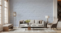 Modern living room set against Brick Decor Wall Mural with layered neutral seating