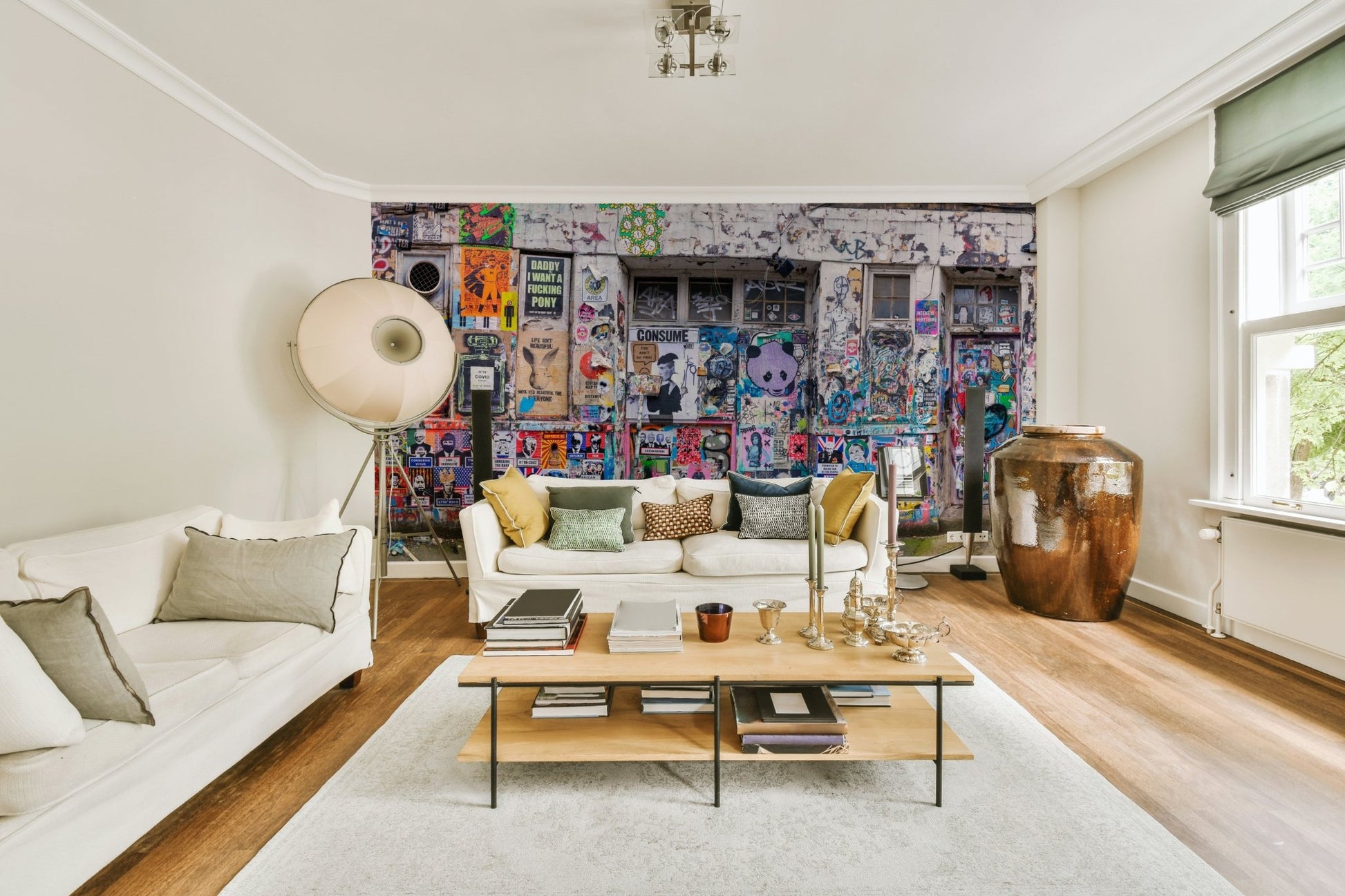 The colors are soft, muted tones of red, blue, green, and yellow.

