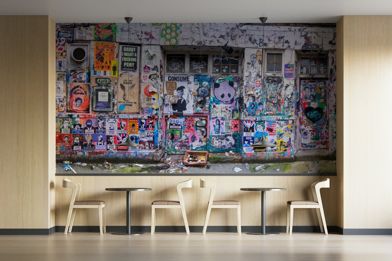 A wall mural of a peaceful graffiti wall.

