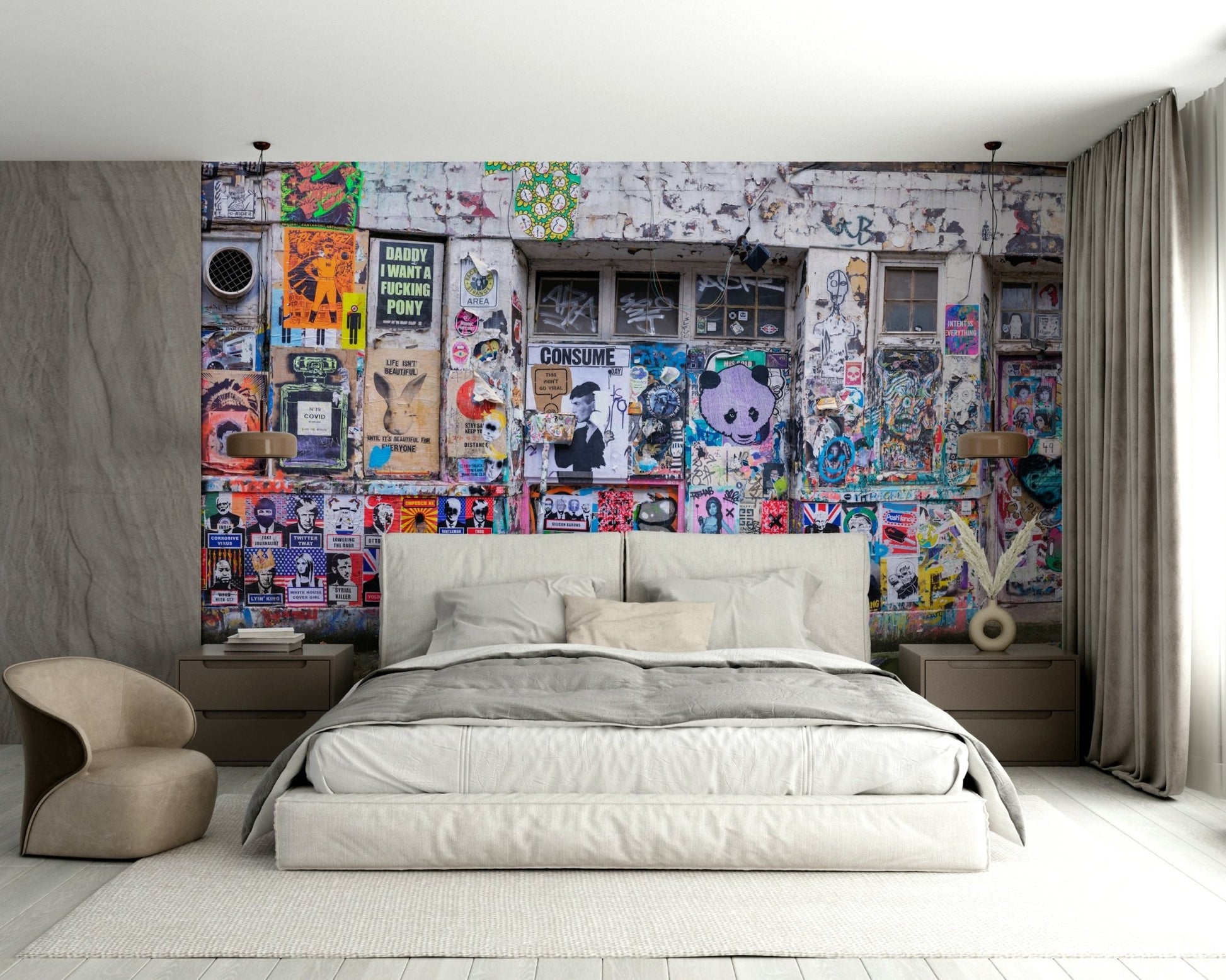 The graffiti is a central focus of the image.

