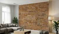Modern home office featuring the exposed brick wallpaper mural.