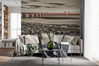 Rocky shore detail in Bridge at Dusk wall mural foreground