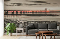 Soft evening sky seen in Bridge at Dusk wall mural design