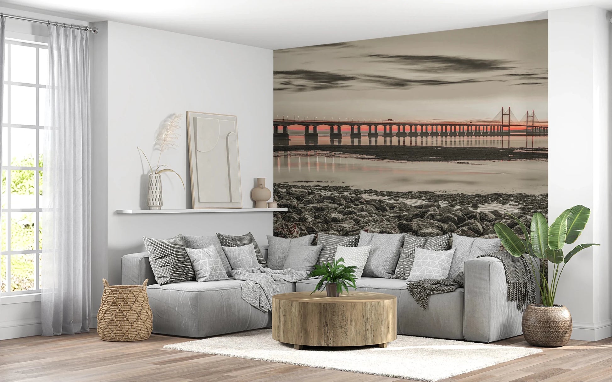 Hallway styled in Bridge at Dusk wall mural with calm horizon