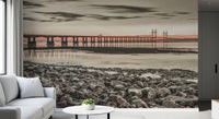 Dusk horizon glow highlights Bridge at Dusk wall mural scene