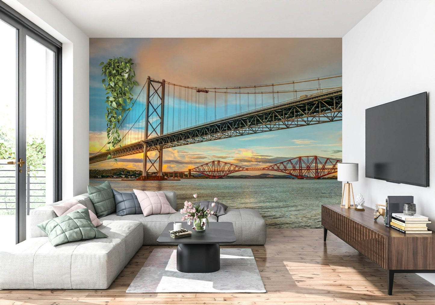 River scene Bridging the Sky Wall Mural, gorgeous interior accent wall.