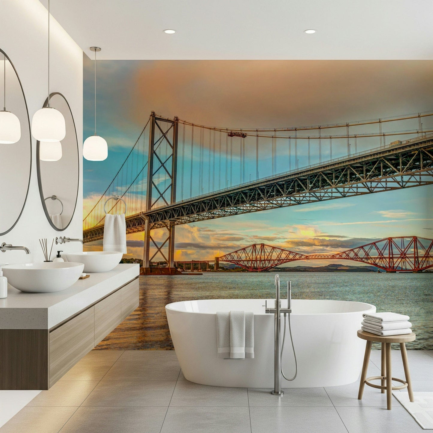 Engineering marvels Bridging the Sky Wall Mural, dramatic travel wall mural.