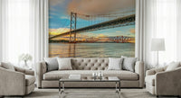 Waterfront view Bridging the Sky Wall Mural, stunning peel and stick wallpaper.