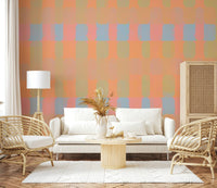 Vibrant orange blue wall paper Bright Day Geometry mural.