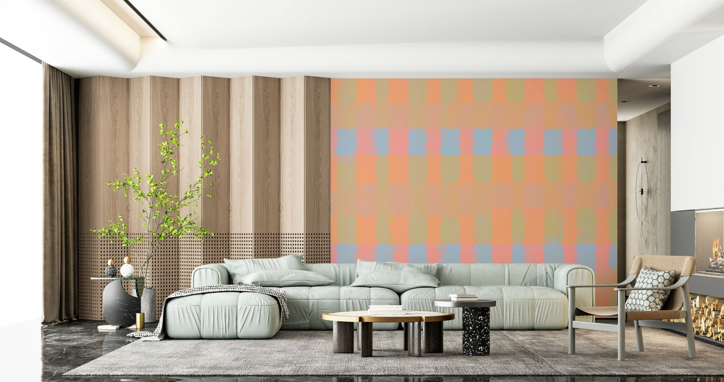 Orange pink blue Bright Day Geometry removable wall covering.
