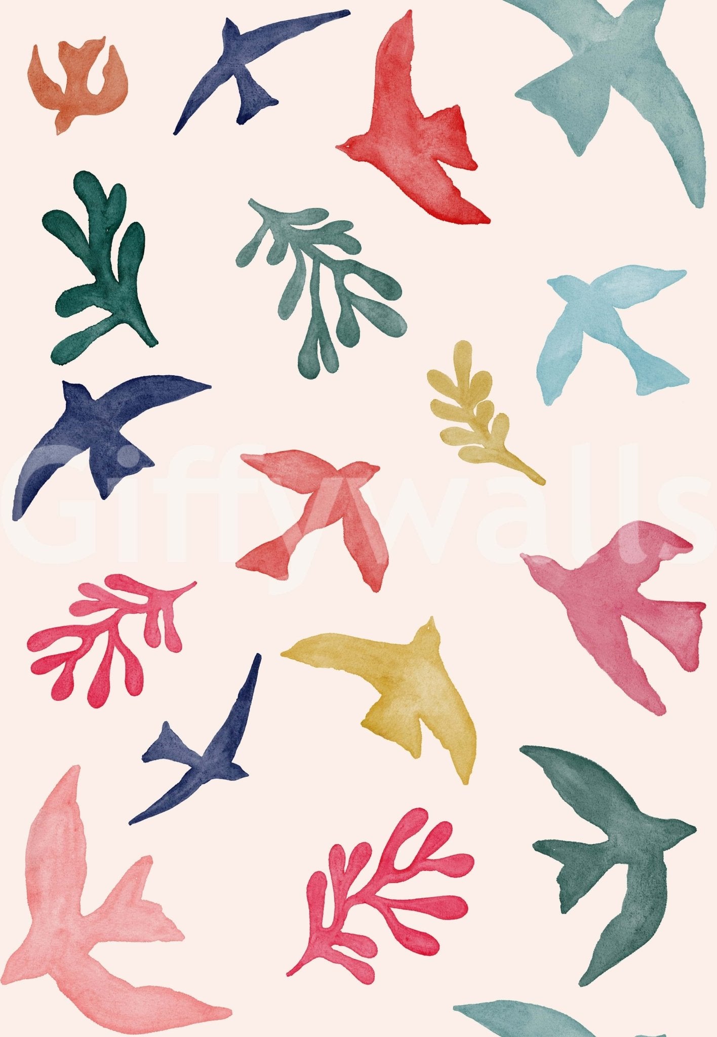 Vibrant winged creatures wallpaper mural for a creative studio area.