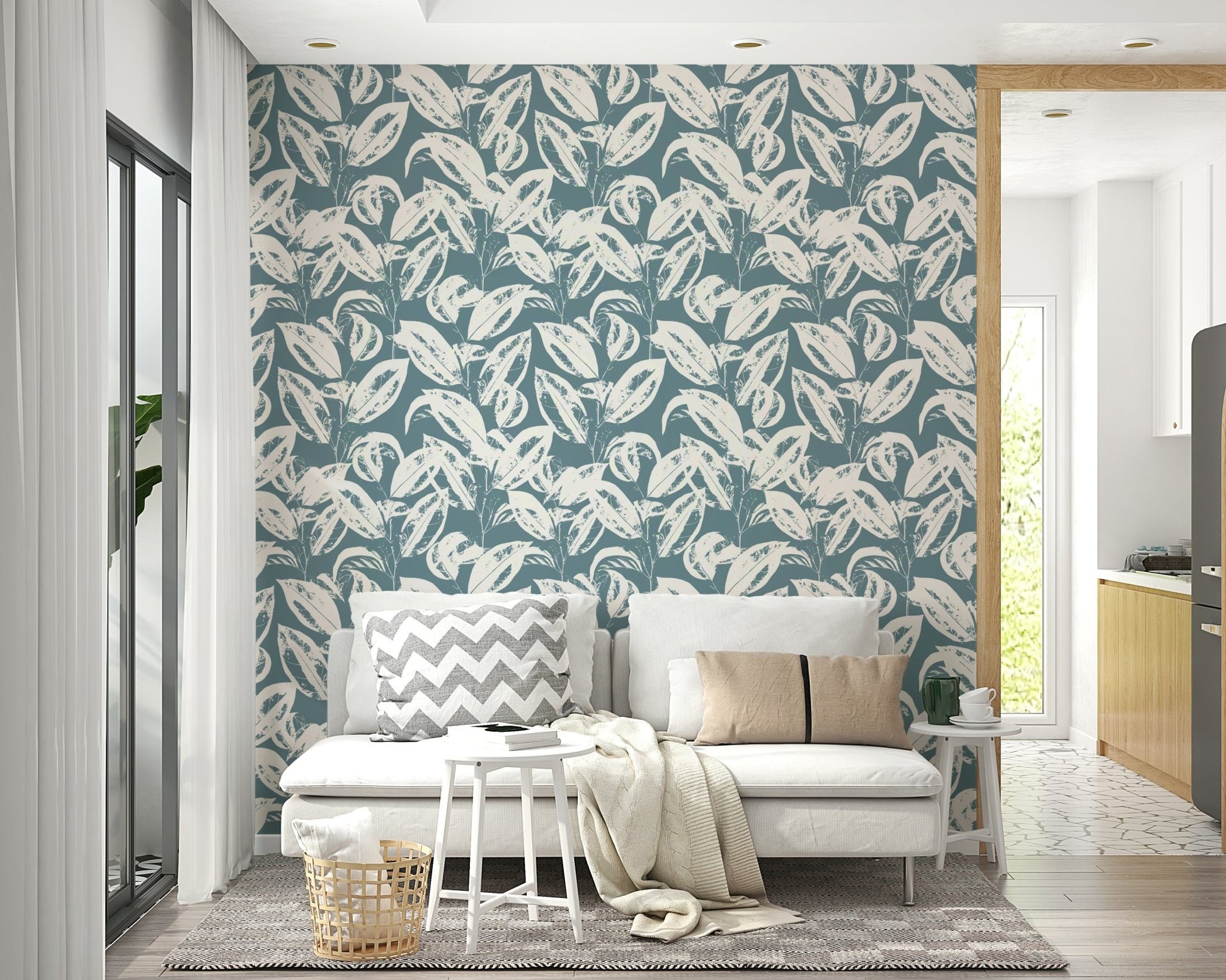 The finish of the wallpaper appears smooth and matte.
