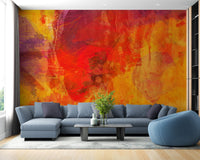 Bold and vibrant bright orange mural for rooms