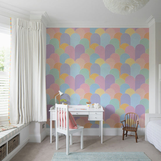 Bright Pastel Rainbows Wall Mural full view GD541

