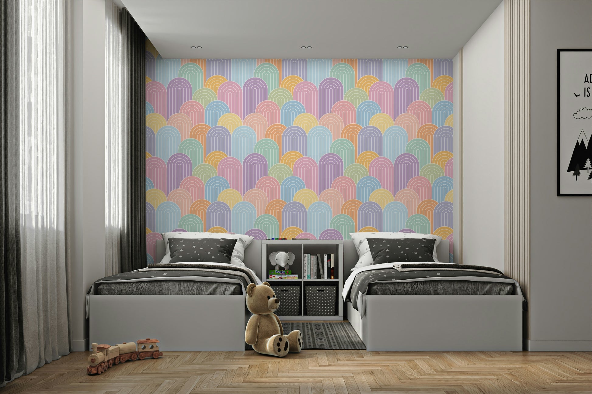 Playful and soothing mural wallpaper pattern

