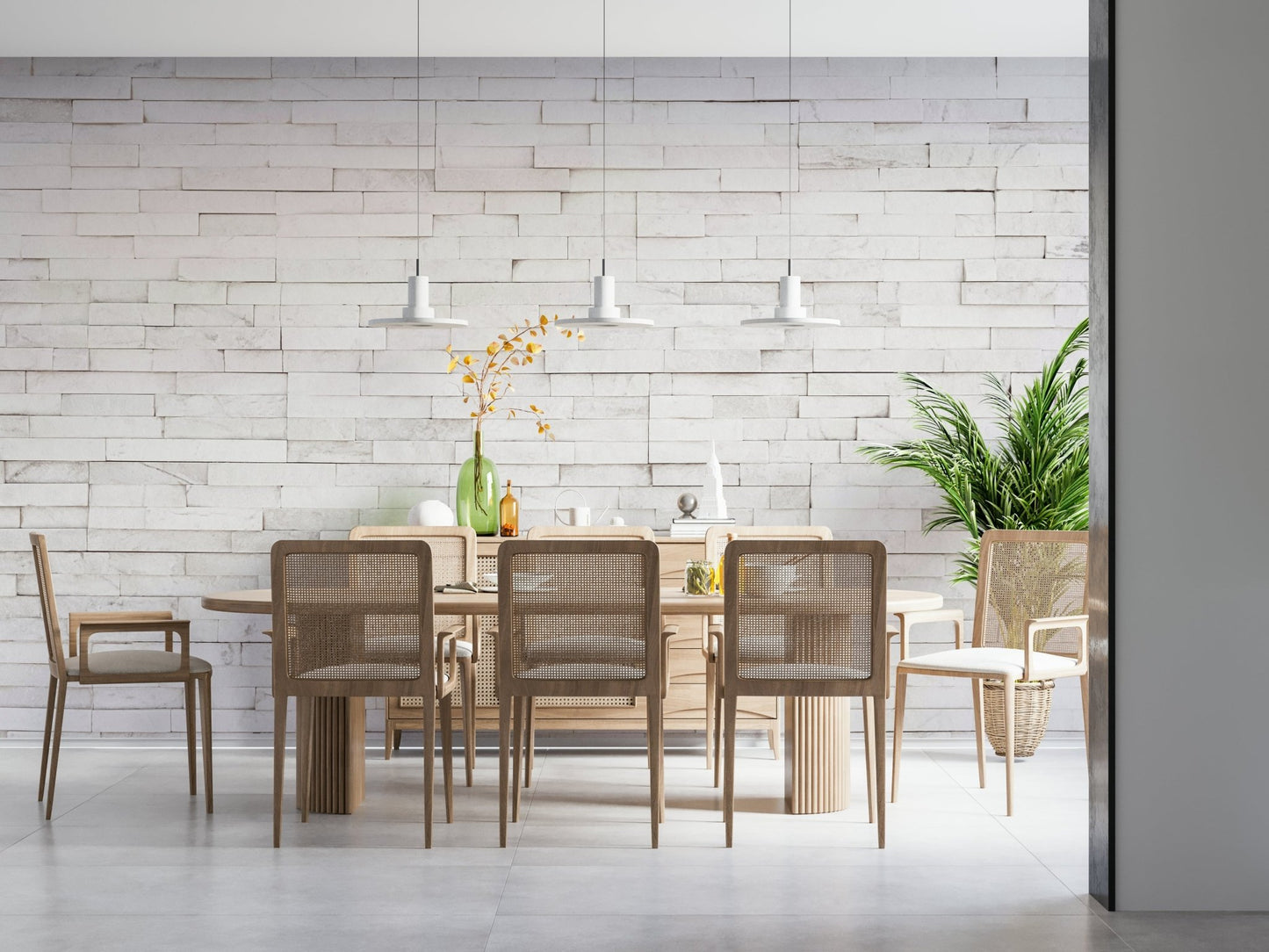 Detailed view of the realistic stacked stone mural.