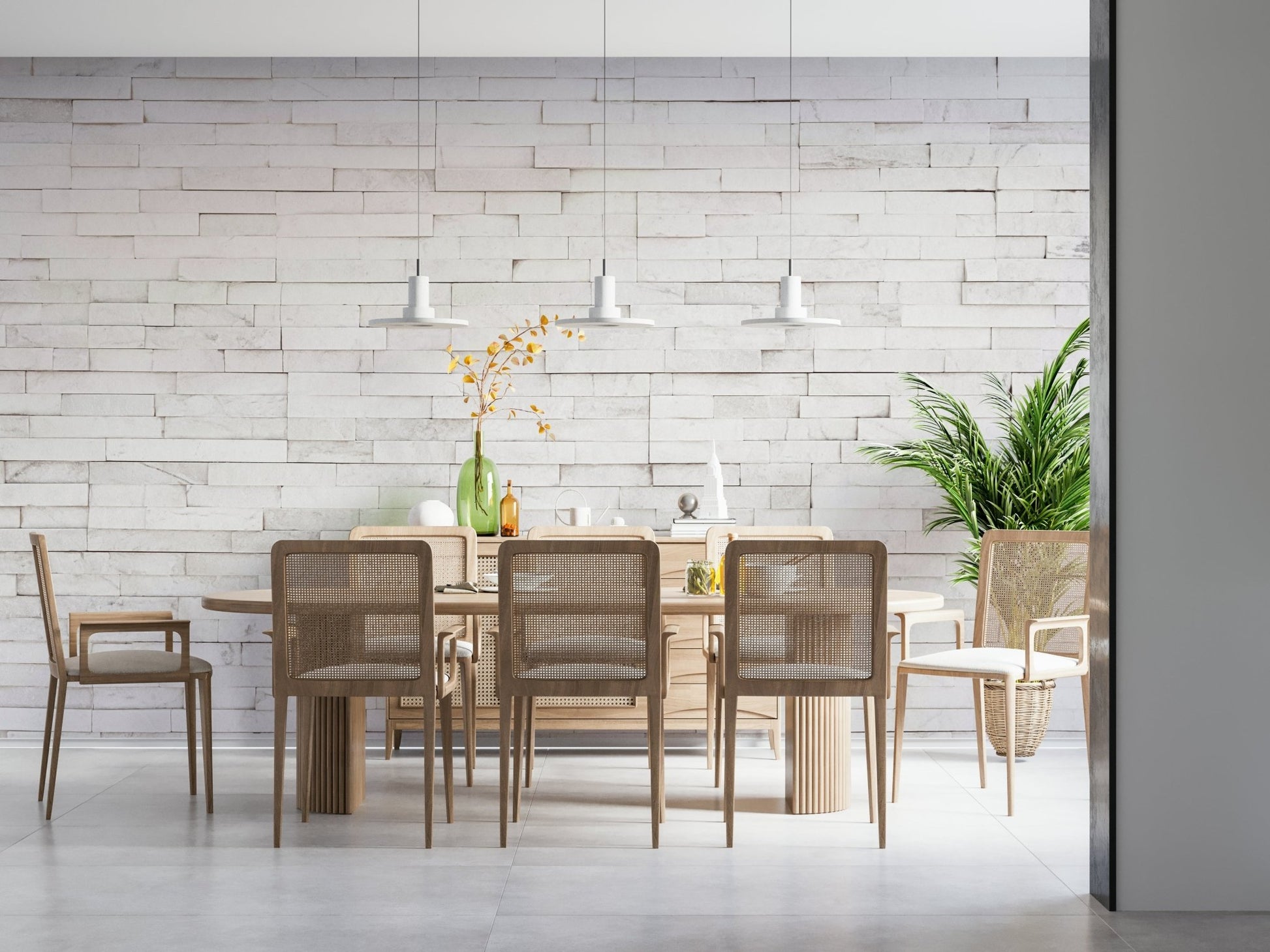 Detailed view of the realistic stacked stone mural.
