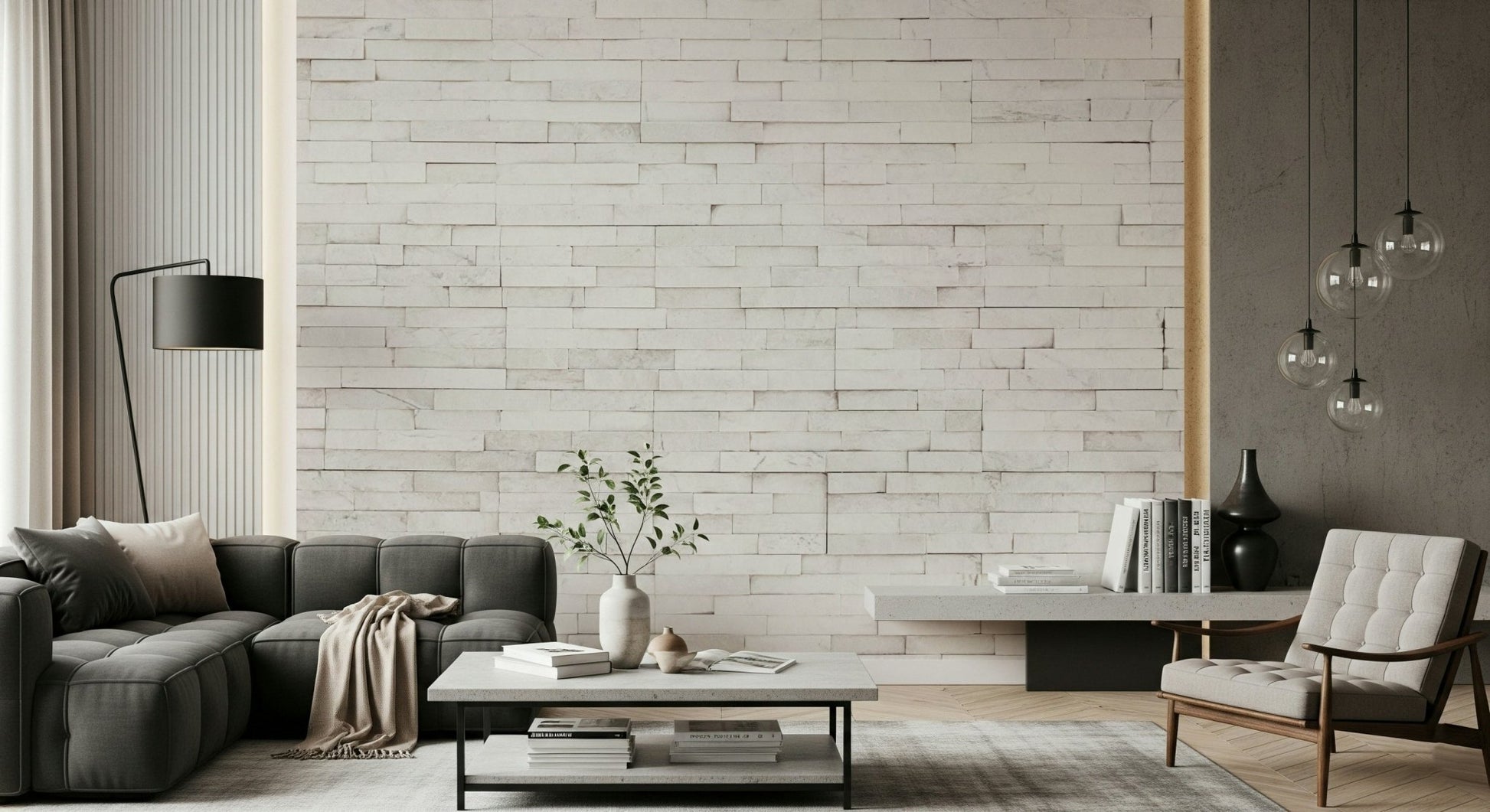 Close-up of the Bright Stacked Stone wallpaper texture.