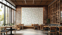 A sunroom decorated with a bright botanical mural

