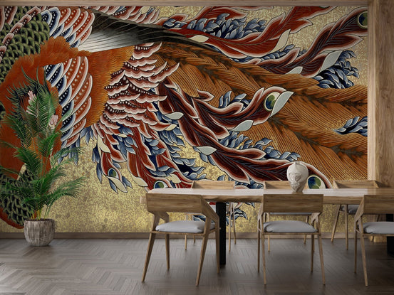 Vibrant painted peacock wall mural wallpaper MB11
