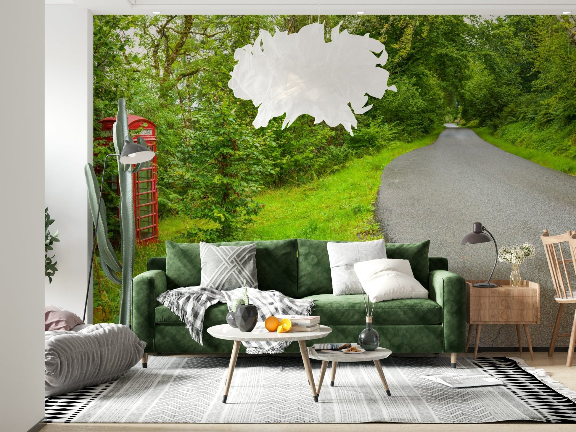 British Call Box Charm Wall Mural accent wall for a home office.