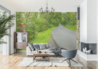 Countryside scenic mural wallpaper in a quiet room.