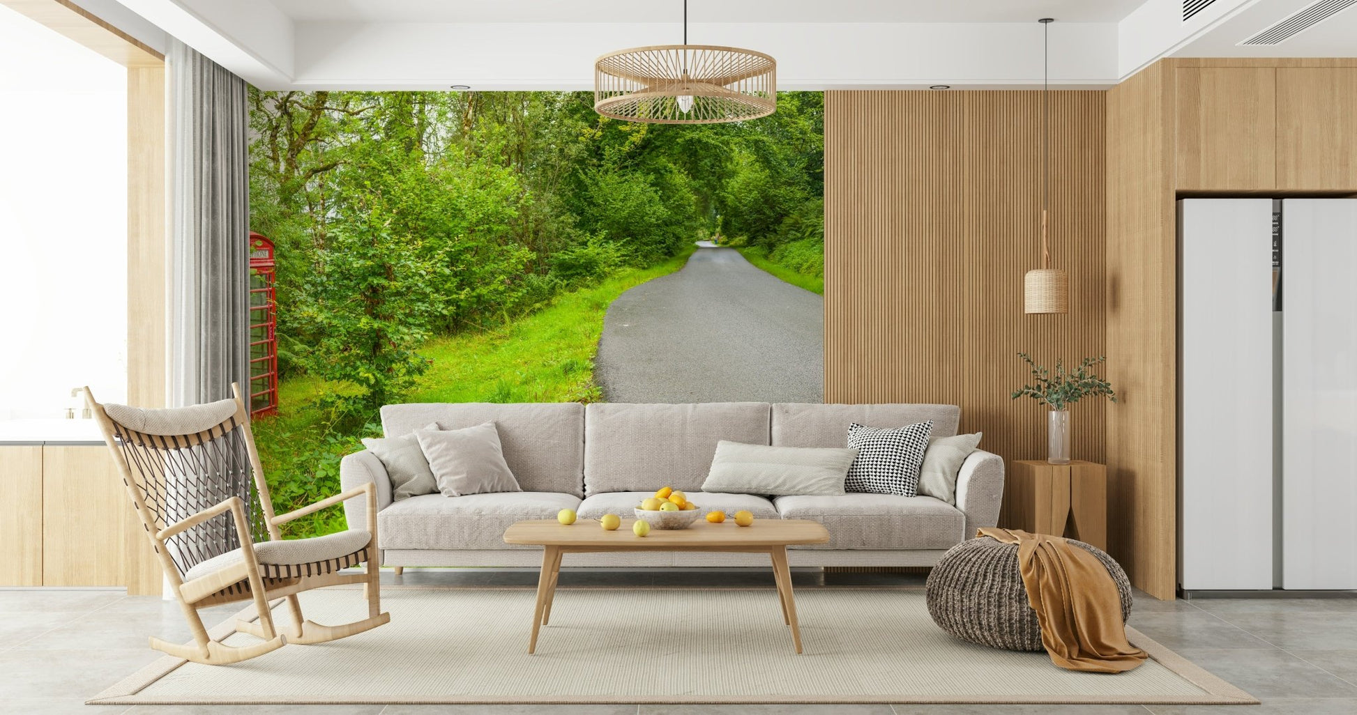 Iconic red telephone box on British Call Box Charm Wall Mural print.