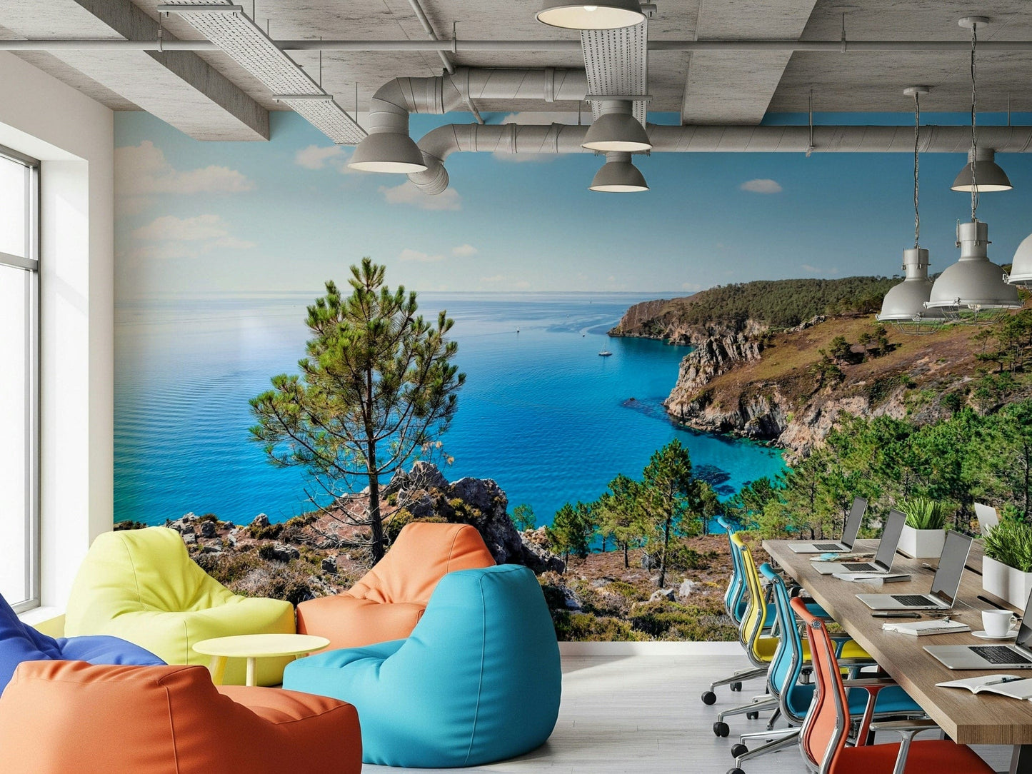 This creative Office gains a vivid shoreline backdrop from Brittany Vista Wall Mural