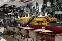 Black-and-white cityscape with vibrant yellow taxis, GD2322
