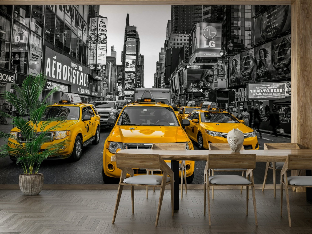 Broadway Traffic Wall Mural featuring yellow taxis in Times Square

